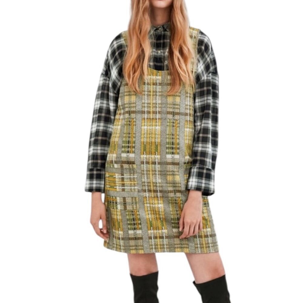 NWT Zara Shiny Check Pinafore Dress size small